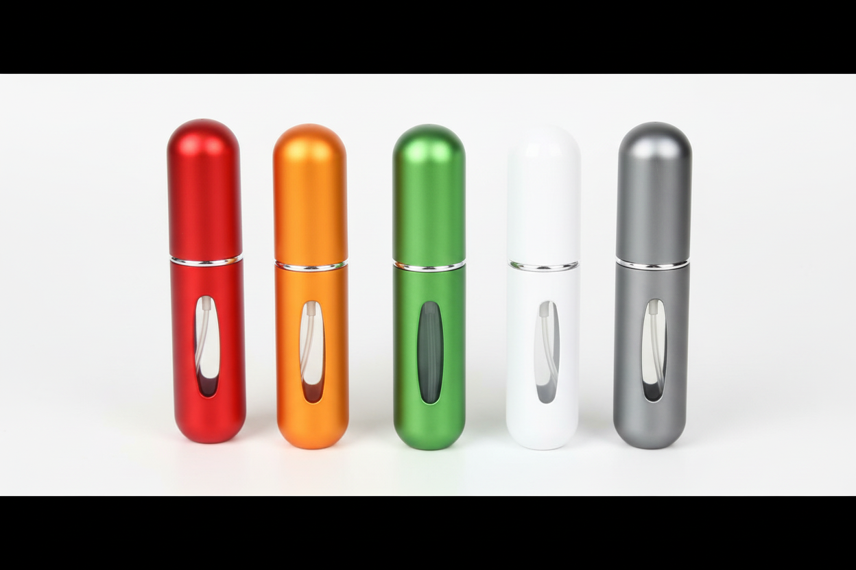 5ML atomizer spray bottles color variety - red, orange, white, gray, green